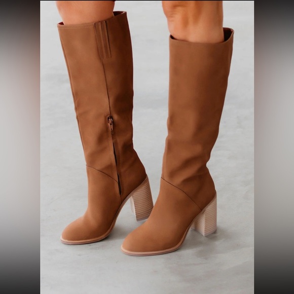 Oasis Society Shiloh Knee High Boots Size 7.5 Brown Block Heel - Picture 1 of 13